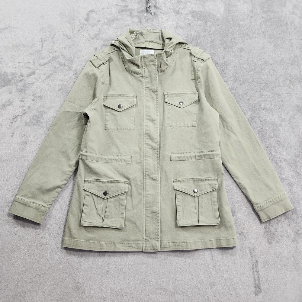 Market & Spruce Jacket Womens M Green Hooded Anorak Full Zip Pockets Utility